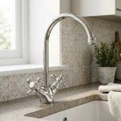 chrome-kitchen-faucet-with-cross-handles-classic